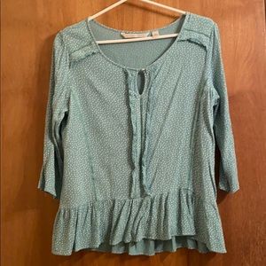 3/4 sleeve LC Lauren Conrad green polka dot blouse